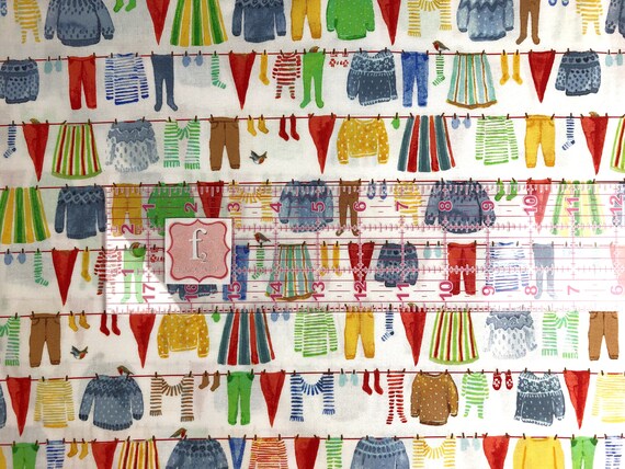 Gnome Laundry in Green by Striped Pear Studio for Windham Fabrics HALF YARD cut of Winter Gnomes in Organic Cotton
