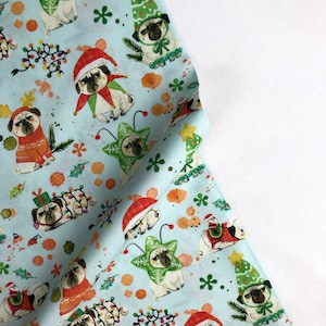 Christmas Pug - Bah Hum-Pug - Miriam Bos - Dear Stella Fabric - ST-DMB1667MU Quilters Cotton