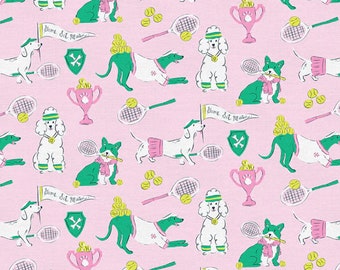 Game Set Match Light Pink - Country Club Canines - Krissy Mast - Paintbrush Studio Fabric 100% Quilters Cotton -  120-24736