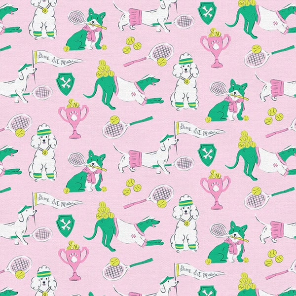 Game Set Match Light Pink - Country Club Canines - Krissy Mast - Paintbrush Studio Fabric 100% Quilters Cotton -  120-24736