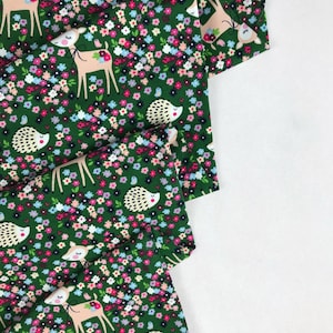 KNIT - Deer Hedgehog Green - Cotton Spandex Jersey Knit 95/5 - European Import - 4 way stretch