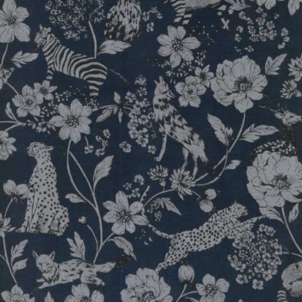 Safari Midnight - Echino by Etsuko Furaya - Sold by the Half Yard  - Cotton LAWN - Japanese Import