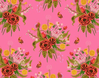 Heather Ross 20th Anniversary  - Sleeping Porch - Sleeping Wild Flowers Pink 42205A-1 Windham Fabrics - Quilters Cotton