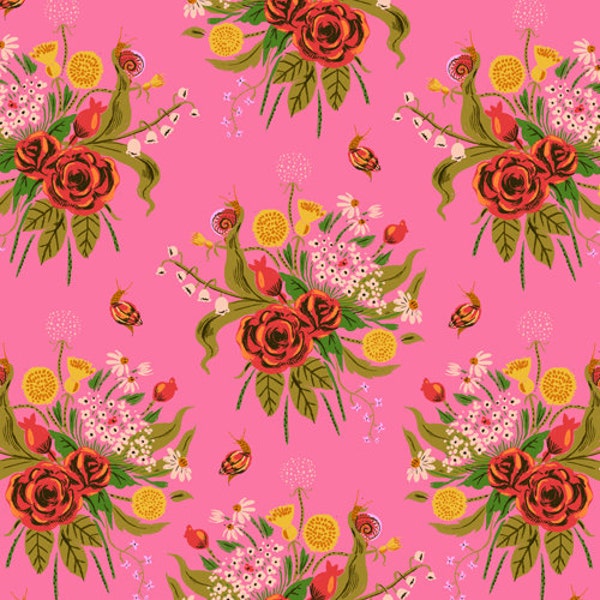 Heather Ross 20th Anniversary  - Sleeping Porch - Sleeping Wild Flowers Pink 42205A-1 Windham Fabrics - Quilters Cotton