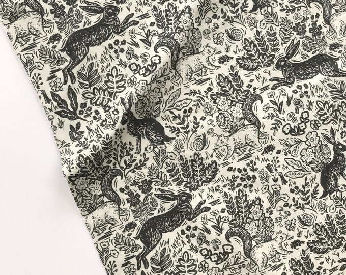 Rifle Paper Co Wildwood Fable Blue and Cream Bunny / Rabbit Floral