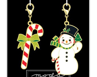 Christmas Frosty Snowman Candy Cane Enamel Zipper Pulls Happy Charms by Lori Holt of Bee in my Bonnet CH130