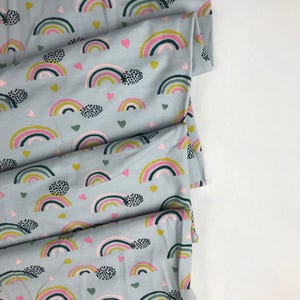 KNIT - Rainbows Grey - Cotton Spandex Jersey Knit 95/5 - European Import - 4 way stretch