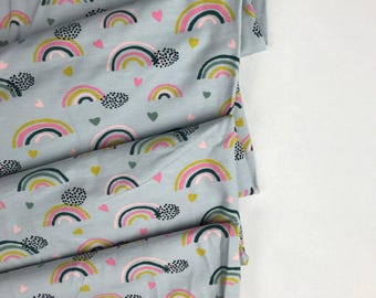 KNIT - Rainbows Grey - Cotton Spandex Jersey Knit 95/5 - European Import - 4 way stretch