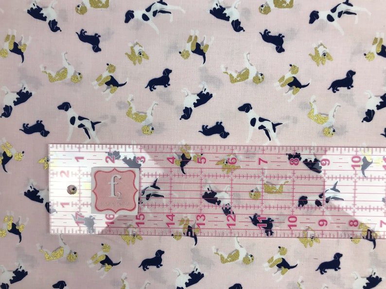 Melissa Mortenson Riley Blake Designs Fox Farm Hounds Pink SPARKLE Quilting Cotton Fabric Fox Hunting Gold Metallic SPARKLE