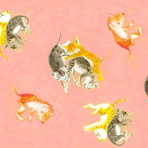 Barn Kittens Salmon - Heather Ross By Hand - Windham Fabrics - Quilters Cotton 54251D-3