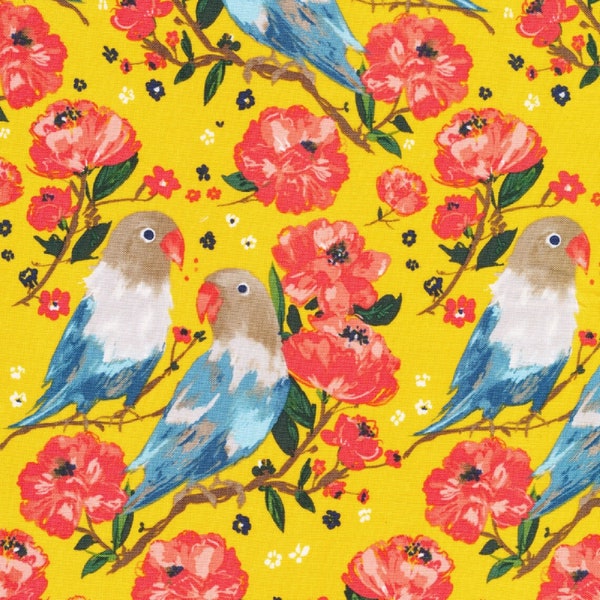 Extra Wide GOT Organic & BPA free LAMINATED fabric - Love Birds - Sweet Beauties - Alison Janssen- Matte finish (cut continuous)