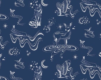 Celestial Animals  Navy - Magic Garden - Figo Fabrics - 100% Quilters Cotton