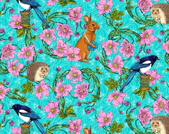 Forest Tailors Blue - bloementaal - Odile Bailloeul - 100% quiltkatoen PWOB103-BLAUW