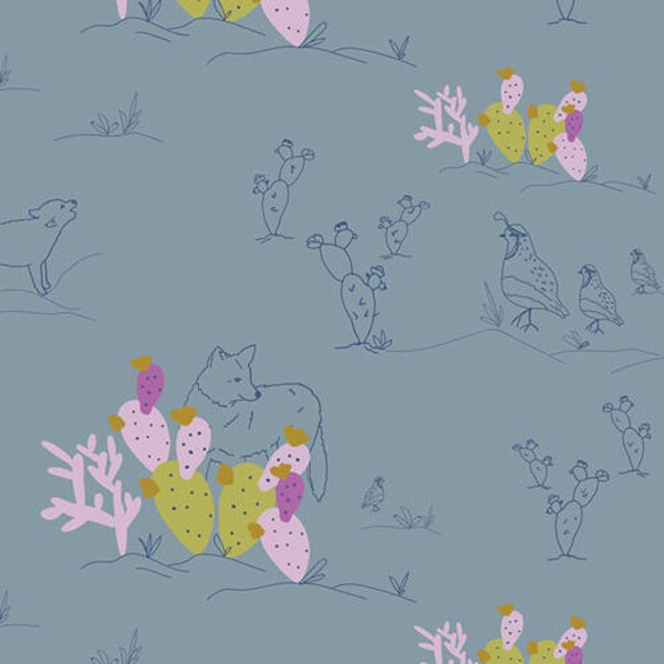 Coyote and Quail Lavender  - Sage - Bari J - Art Gallery Fabric 100% Quilters Cotton SGE-24455