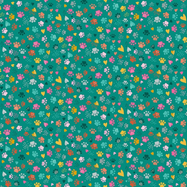 Cat Paws Teal - Whiskers - Makower UK - Andover Fabrics - Quilters Cotton