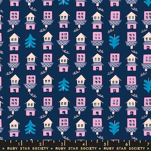 Little Houses Navy - Tarrytown - Kimberly Kight Ruby Star Society Fabric - Moda 100% Quilters Cotton RS3026-16