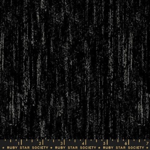 May include: Black fabric with a white textured pattern resembling wood grain. The fabric has a subtle sheen and a slightly rough texture.