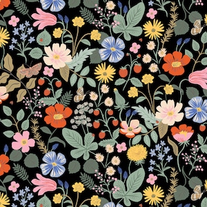Strawberry Fields Black - Strawberry Fields - Anna Bond Rifle Paper Co - Cotton + Steel - RP400-BK1