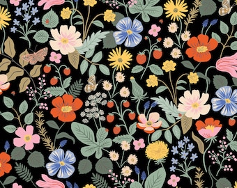 Strawberry Fields Black - Strawberry Fields - Anna Bond Rifle Paper Co - Cotton + Steel - RP400-BK1