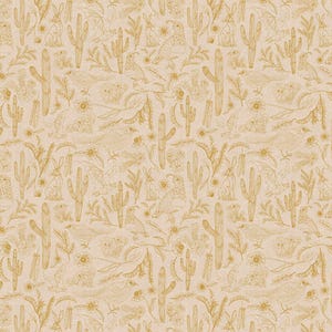 Desert Menagerie Gold - Saguaro Searching Saltgrass -  Western Wildflower Studio - Paintbrush Studio Fabric 100% Quilters Cotton