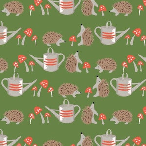 Hedgehogs - Cottage Garden -  Monaluna ORGANIC Fabric -  100% Organic Cotton Poplin CG-03-BLT
