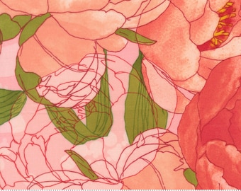 Watercolor Peonies Cotton Candy - Darling Peony - Robin Pickens - Moda - Quilters Cotton - 48790-13
