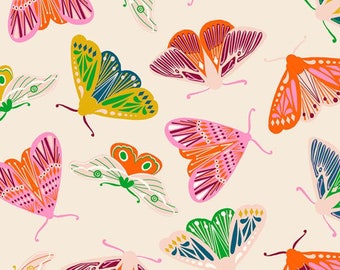 Fluttering Moths Natural Flowerland by Melody Miller for Ruby Star Society and Moda Fabrics 100% Quilters Cotton RS0068-11