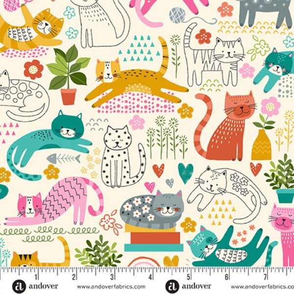 Cats Cream - Whiskers - Makower UK - Andover Fabrics - Quilters Cotton