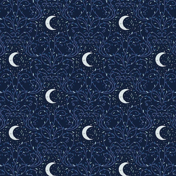 Magic Moon Navy - La Luna - Jillian Anderson - Paintbrush Studio Fabric 100% Quilters Cotton -  120-24435