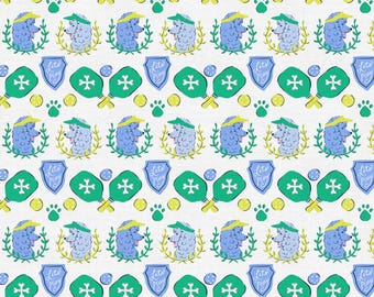 Pickleball Dogs Blue Green - Country Club Canines - Krissy Mast - Paintbrush Studio Fabric 100% Quilters Cotton -  120-24738