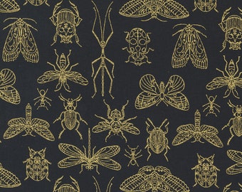 Midnight Insects Night Gold METALLIC - Meadowmere - Gingiber - Moda 100% Quilters Cotton