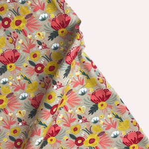 KNIT - Taupe Floral - GOTS ORGANIC Cotton Spandex Jersey Knit 95/5 - European Import - 4 way stretch - Sold By the Cont. Half Yard