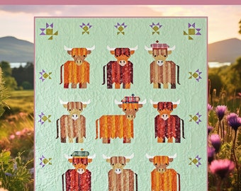 Mini Coos Quilt Pattern A Highland Cow Quilt - Art East Quilting Co - Scrap Friendly