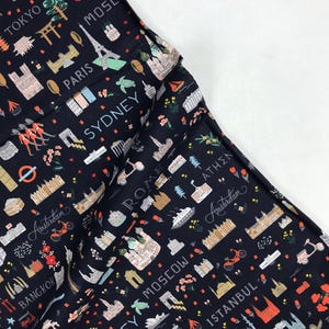 Bon Voyage World Traveler Navy - Anna Bond Rifle Paper Co Basics - Cotone + Acciaio - Quilters Cotton RP800-NA3
