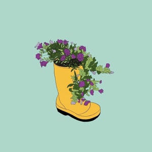 Meine geblümten Stiefel. Handgefertigte Zeichnung eines hübschen Stiefels mit Blumen, ideal zum Versenden einer Karte an Ihre Lieben