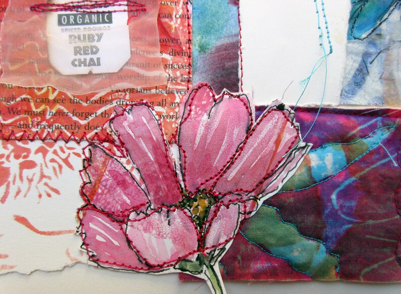 Ruby Red original stitched collage on paper Etsy