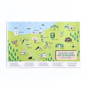 Mapa del Desafío de Cleveland Metroparks / Desafío de 18 Senderos / Lista de Senderos / Desafío de Senderismo / Noreste de Ohio / Póster de Pared / 11 x 17