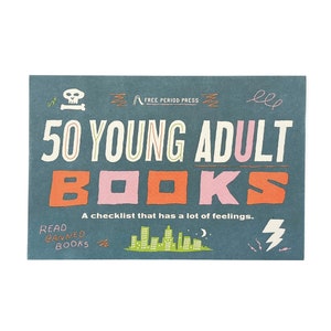 50 libros para jóvenes adultos (YA): Una lista con mucho sentimiento / Lista de libros / Seguimiento de lectura / Desafío de lectura / Regalo para jóvenes adultos / Marcapáginas