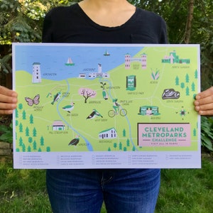 Cleveland Metroparks Challenge Map | 18 Trail Challenge | Trail Checklist | Hiking Challenge | North East Ohio | Wall Poster Art | 11 x 17