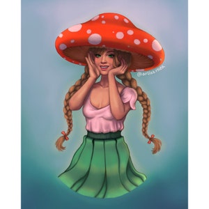 Mushroom Girl Original Character Art Print 8x10