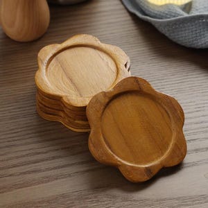 Teakholz-Blumenuntersetzer-Set, 3-Zoll-Größe, 5-er Set