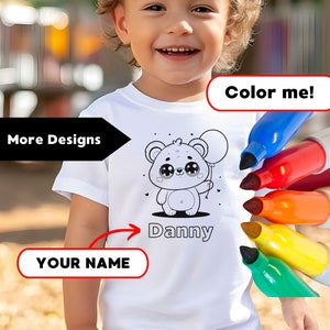 Custom Kids Shirt Custom Name Personalized Shirt Colour In Activity Kids T-Shirt with washable Pens Birthday Gift Customized Coloring Shirt