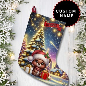 Custom Name Christmas Stockings Personalized Cute Bear Holiday Decor Stocking Stuffer Gift Xmas Stockings for Family Christmas Decor