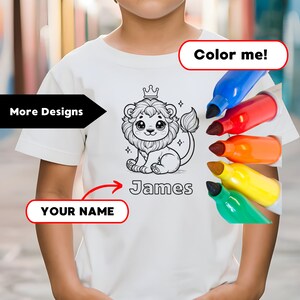 Custom Kids Shirt Custom Name Personalized Shirt Colour In Activity Kids T-Shirt with washable Pens Birthday Gift Customized Coloring Shirt