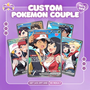 Carte Pokémon personnalisée, Pokémon Potraits Saint-Valentin, couple personnalisé, famille, portrait d'animal de compagnie, cadeau personnalisé commission de carte Pokémon, anniversaire