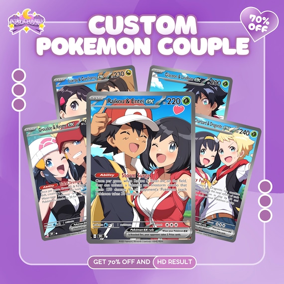 Custom Pokemon Card, Pokmon Potraits Valentine, Custom Couple, Family,pet  Portrait, Pokemon Card Commission Personalized Gift, Anniversary - Etsy