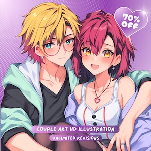 Custom Anime Portrait, Anime Art Commission, Anime Couple, Family Portrait, Couple Gift, Anniversary, Birthday, Gift For Her, Valentine Days