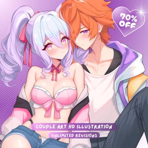 Custom Anime Portraits, Anime Couple Portrait, Anime Commission, Valentine Gift, Gift Idea, Personalized Anime Gift, Digital Anime Drawing