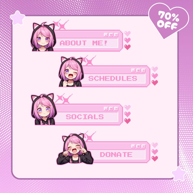 Custom Chibi Cute Twitch Panel for Your Stream | Personalized Twitch ...