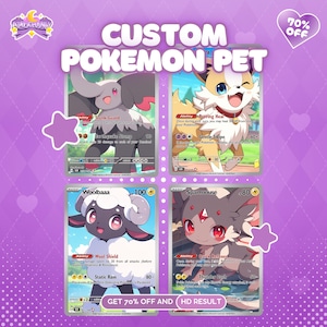 Carte Pokémon pour animal de compagnie à partir de la photo | Portrait personnalisé d'anime pour animaux de compagnie | Poster personnalisé pour animal de compagnie | Portrait d'animal de compagnie de style anime | Carte Pokémon drôle